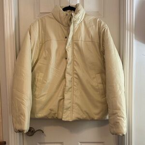 ASOS faux leather cream puffer jacket funnel neck large